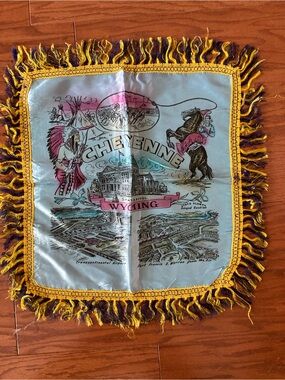 Vintage‎ 1950’s  Satin Souvenir Pillow Case Cheyenne Wyoming